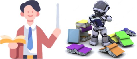A human teacher and a robot reading books